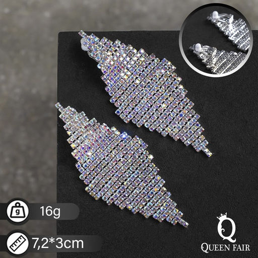 Клипсы для ушей висячие со стразами QF «Вечеринка», треугольник, цвет радужный