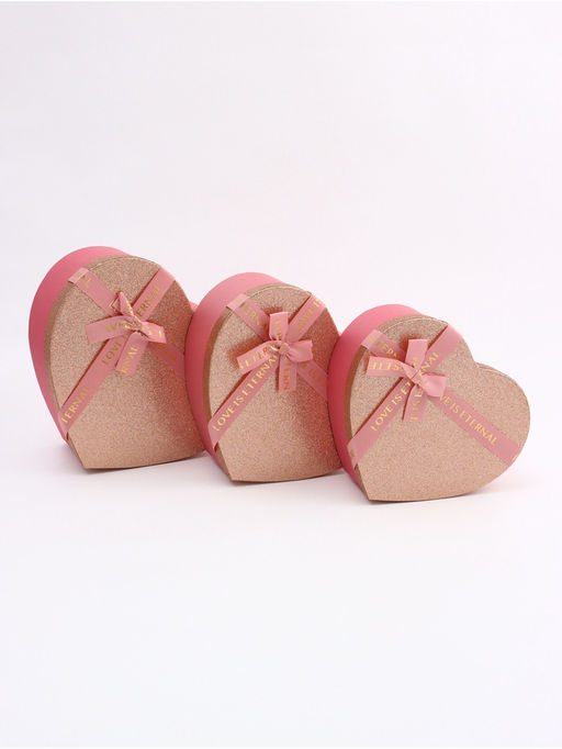 Набор подарочных коробок сердце 3 в 1, розовое золото с бантом Любовь вечна, 31?27?13.3; 28?25?11.7; 26?23?10.3 см