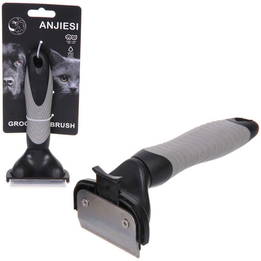 Цена за 2 шт. Расческа - фурминатор с кнопкой самоочистки для животных "ПРЕМИУМ - МОЙ БРО", прорезиненная ручка, цвет серый/черный, 7,8*16см