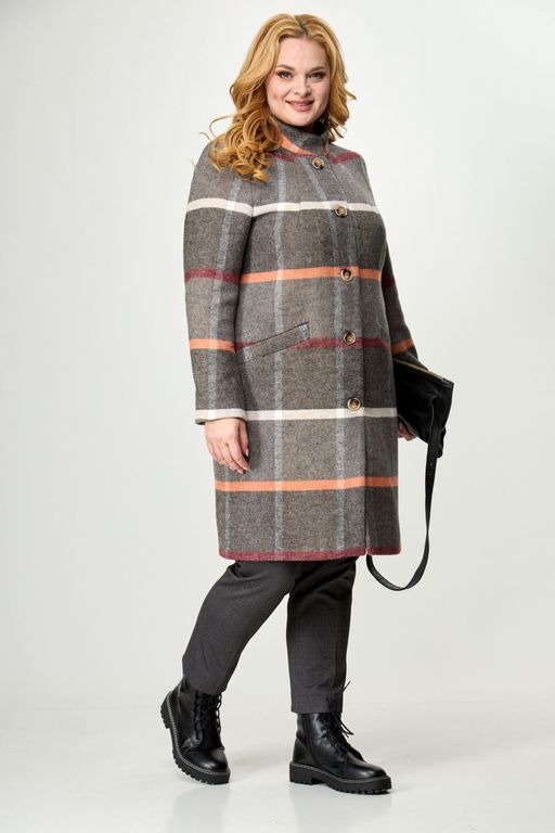 Пальто БелЭльСтиль 841 клетка серая  фото 48
