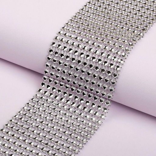 Лента с имитацией страз, 6 см, 9±1 м, цвет серебряный