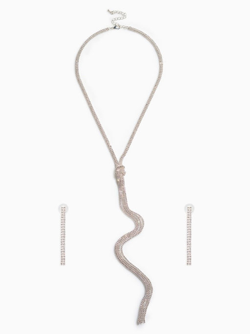 Гарнитур 2 предмета: кулон, серьги Элегантность жгут, цвет белый в серебре, 42 см