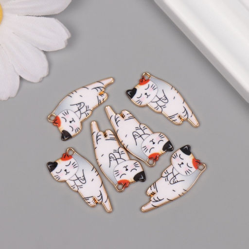 Цена за 6 шт. Декор для творчества металл, эмаль «Котик спит», 2.5×1.3 см