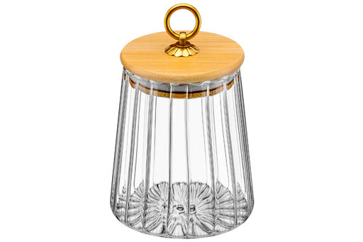 Банка стеклянная 650 мл 10*10*13 см с деревянной крышкой с силиконовым уплотнителем