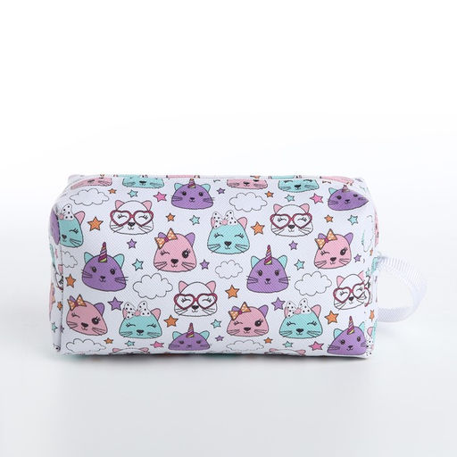 Косметичка на молнии с ручкой, объёмная, маленькая, с принтом Волшебные котята, белая - Simaland фото 2