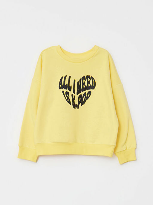Bisiklet Yaka Bask?l? Uzun Kollu K?z ?ocuk Sweatshirt