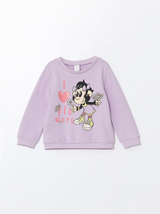 Bisiklet Yaka Bask?l? K?z Bebek Sweatshirt ve E?ofman Alt 2li Tak?m - Waikiki фото 2