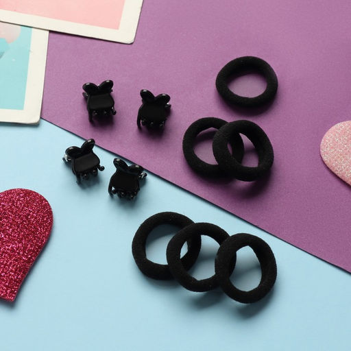 Цена за 3 шт. Набор для волос «Затейница», 12 резинок 2 см, 4 крабика, ушки, чёрный