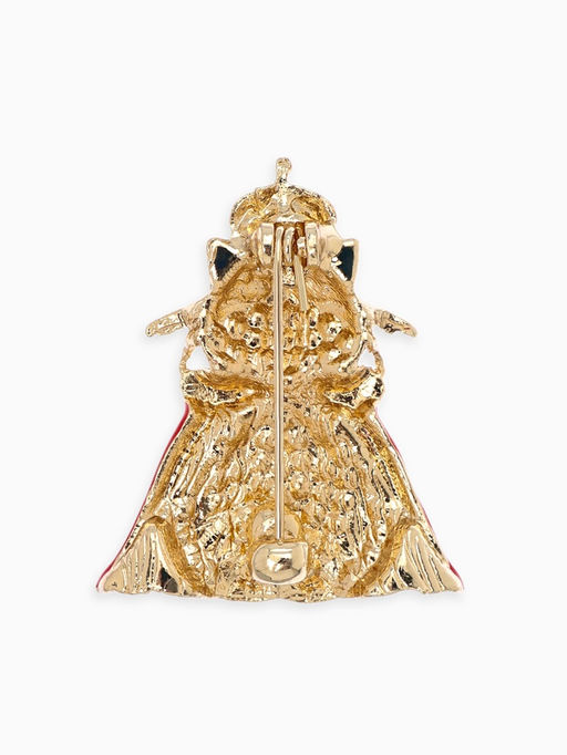 Брошь "Кошка Царица", цвет красно-белый в золоте