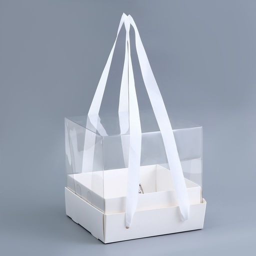 Коробка для торта с прозрачной крышкой, белая, 17×17×15 см