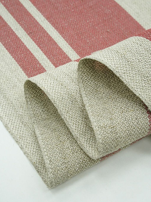 Холст-дорожка Бордовые полосы (на суровом), ш.0.55м, лен-30%, хлопок-70%, 270гр/м.кв - Купава фото 5