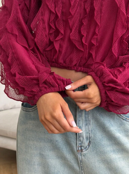 K13520 Лонгслив с рюшами БОРДОВЫЙ