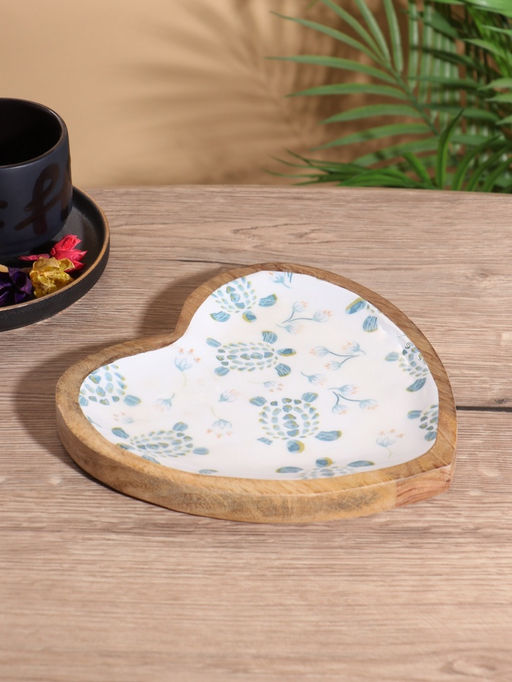 Блюдо в форме сердца Черепаха и цветы, 20.5?20?2.3 см, дерево манго