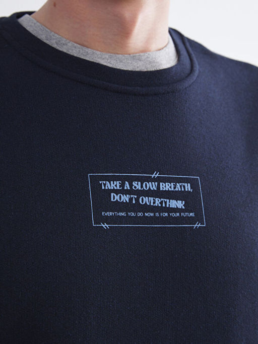 Bisiklet Yaka Bask?l? Erkek Sweatshirt