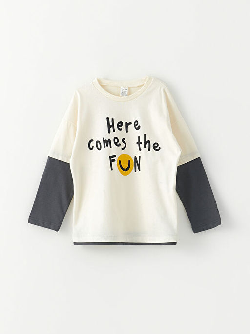 Bisiklet Yaka Uzun Kollu Bask?l? Pamuklu Erkek Bebek Ti??rt ve E?ofman Alt 2li Tak?m - Waikiki фото 2