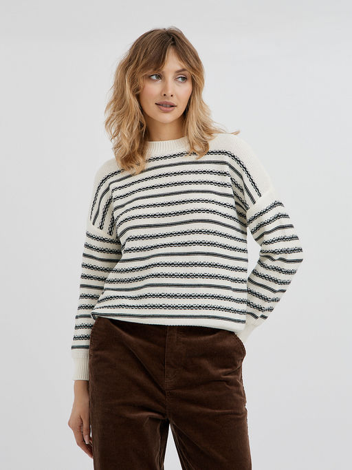 женский джемпер в молочном цвете в черную полоску - Glenfield фото 4