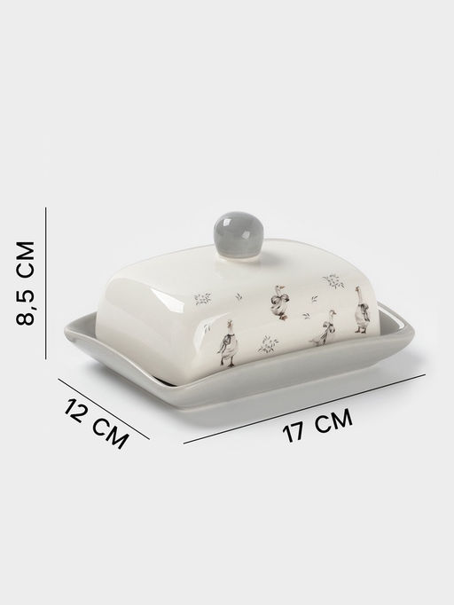 Маслёнка Доляна «Гуси», 17×12×8.5 см, доломит, белая