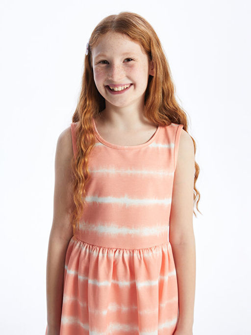 Bisiklet Yaka Batik Desenli K?z ?ocuk Elbise