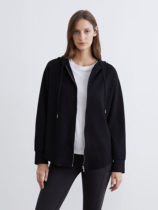 Kap??onlu Oversize Kad?n Fermuarl? Sweatshirt