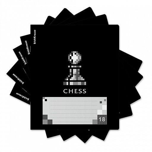 Цена за 10 шт. Тетрадь школьная ученическая ErichKrause Chess Player, 18 листов, клетка, выборочный УФ-лак (в плёнке по 10 шт.)_MIX-PACK