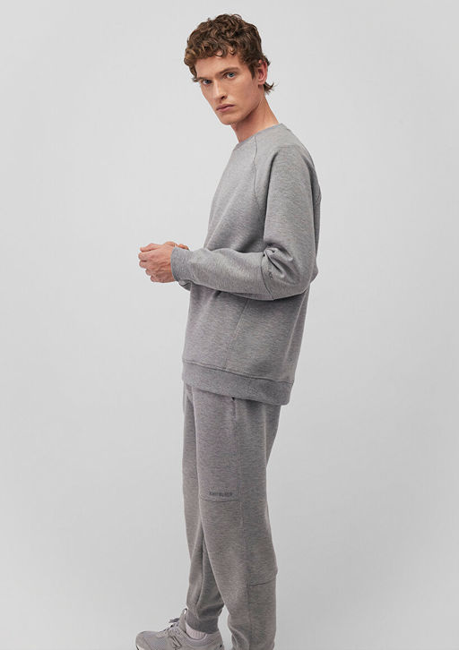 Bisiklet Yaka Gri Basic Sweatshirt - Mavi фото 2
