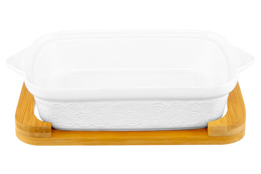 Блюдо д/зап и серв 30*18*13 см 1,1 л Розы прямоуг + стекл крышка на дер подставке - Elan gallery фото 25