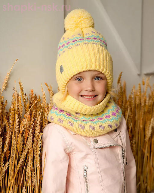 Q 155 D 155 Комплект для девочки флис (колпак+снуд) (52-54)