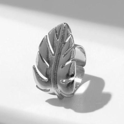 Кольцо Лист объём, цвет серебро, безразмерное