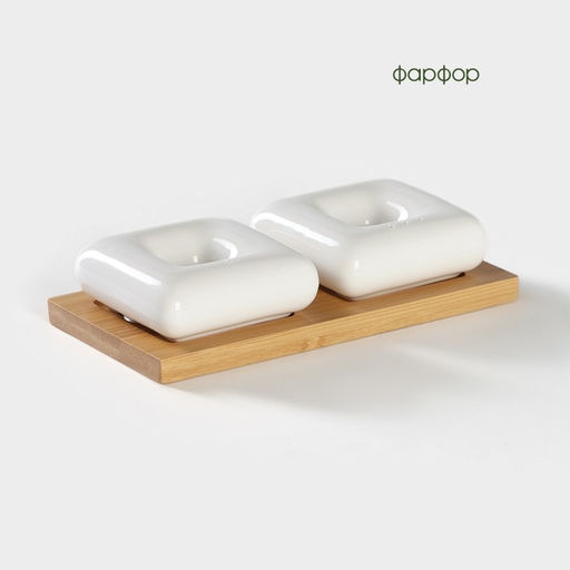 Набор для специй на бамбуковой подставке BellaTenero, 3 предмета: солонка 60 мл, перечница 60 мл, подставка, фарфор, белый  фото 3