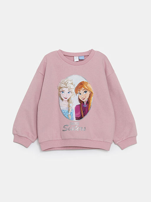 Bisiklet Yaka Elsa Bask?l? K?z Bebek Sweatshirt