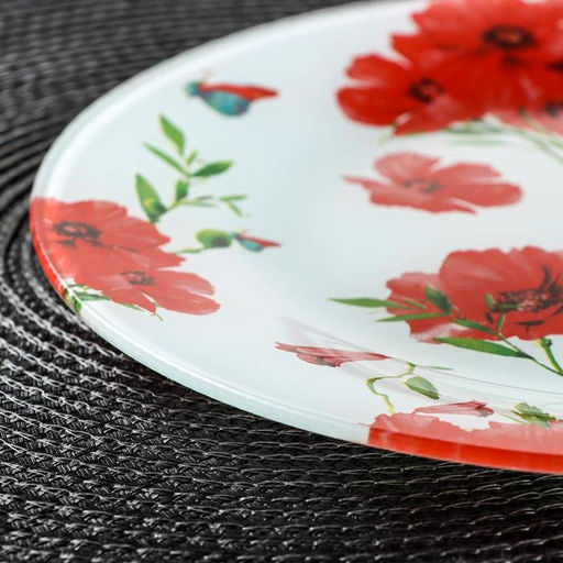 Тарелка стеклянная обеденная Доляна Красные маки, d=23 см  фото 2