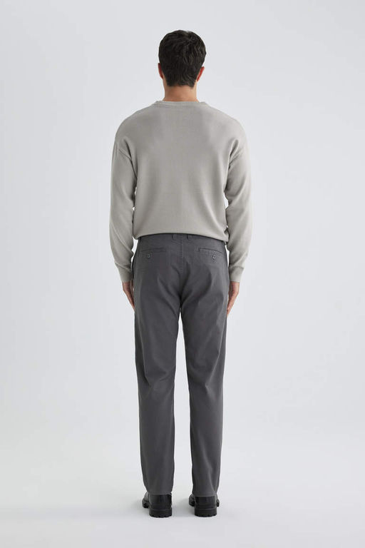 Брюки-чиносы прямого кроя из габардина с карманом на молнии и парусиновой тканью стандартного кроя - Defacto фото 5
