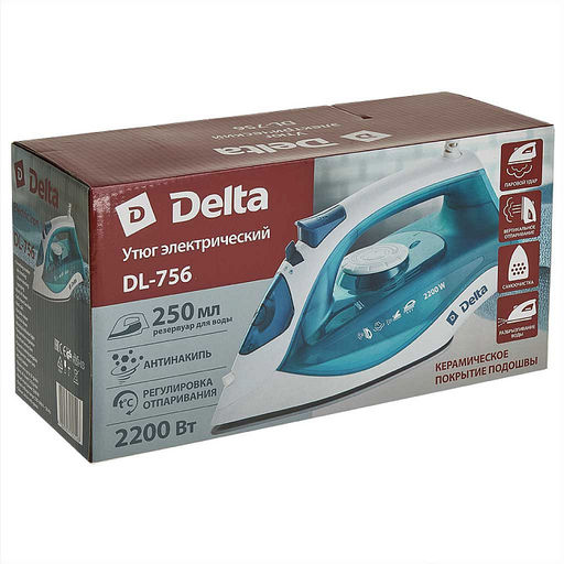 Утюг DELTA DL-756, 2200 Вт, керамика, антинакипь, самоочистка, паровой удар