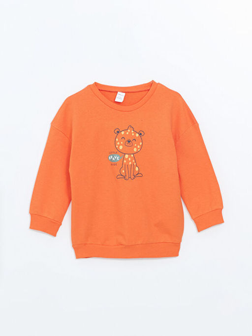 Bisiklet Yaka Bask?l? Erkek Bebek Sweatshirt
