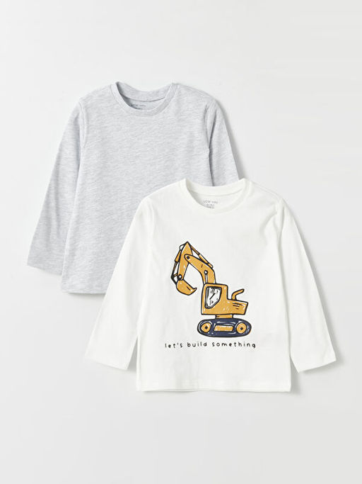 Bisiklet Yaka Uzun Kollu Bask?l? Erkek Bebek Ti??rt 2li