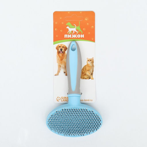 Пуходерка пластиковая мягкая с закругленными зубьями, средняя, 9,5 х 16,5 см, голубая - Пижон фото 5