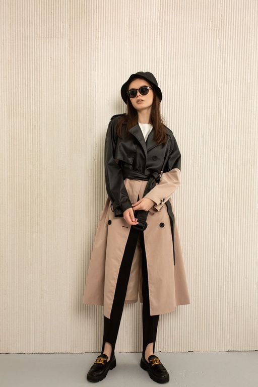 Плащ AURA 7021-170 черный/бежевый  фото 3