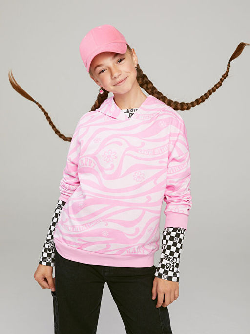 Kap??onlu Bask?l? Uzun Kollu K?z ?ocuk Sweatshirt - Waikiki фото 2