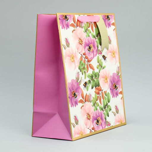 Пакет подарочный с шильдиком Нежные цветы, 30.5 х 25.4 х 12.7 см - Дарите счастье фото 3