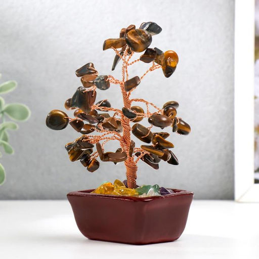 Бонсай декоративный 60 камней «Денежное дерево с тигровыми кристаллами», 13×7×5 см
