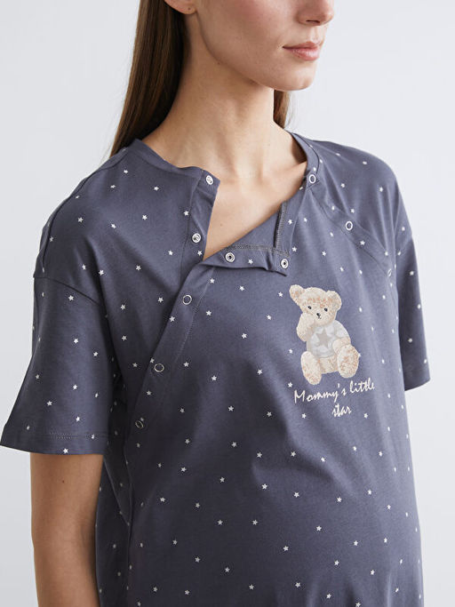 Bisiklet Yaka Bask?l? Hamile Gecelik