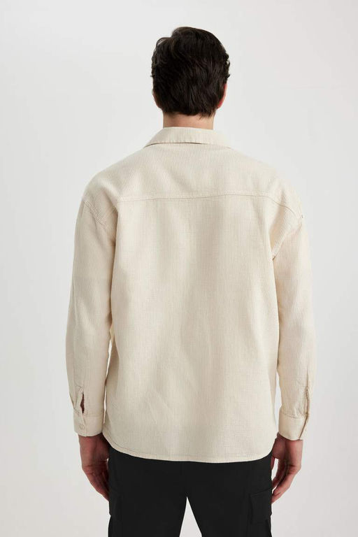 Рубашка оверсайз с широким вырезом поло и длинными рукавами из хлопка - Defacto фото 11