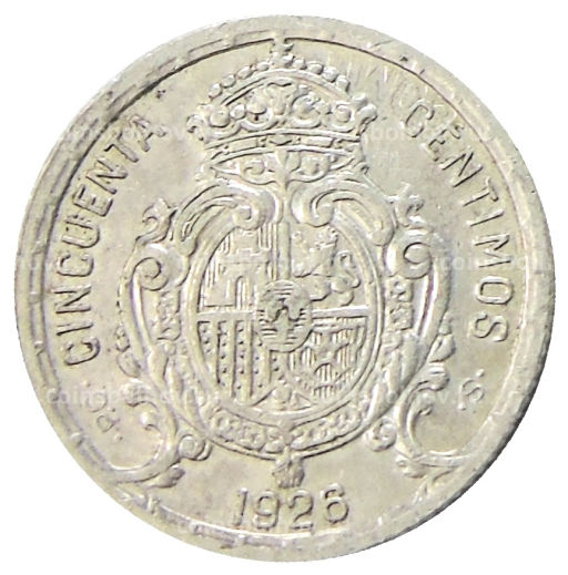 Монета 50 сентимо 1926 года Испания