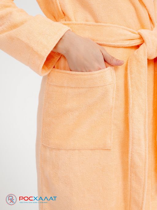 Махровый женский укороченный халат с капюшоном Персиковый МЗ-01 (32)