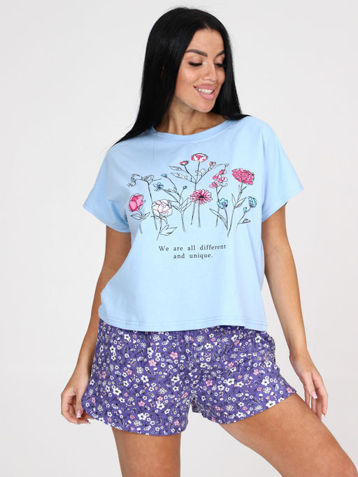 231-П ПИЖАМА ЖЕНСКАЯ (шорты) (Голубой/индиго) - А-дина фото 4