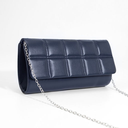 Сумка-клатч женская на магните, с серебристой цепочкой, однотонная, со стёжкой, синяя