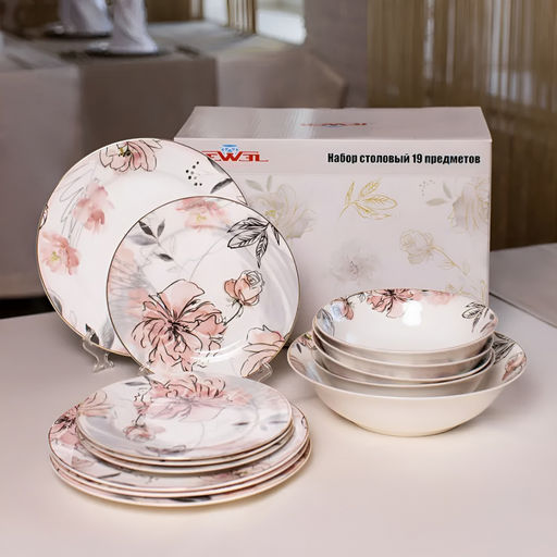 Набор столовый Jewel Розали, 19 предметов (нью бон) фарфор арт. ПС0029-03