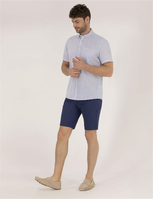 _ndigo Slim Fit Keten Kar___ml_ Bermuda _ort