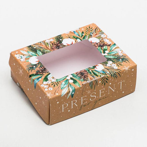 Цена за 5 шт. Коробка складная новогодняя Present, 10×8×3.5 см