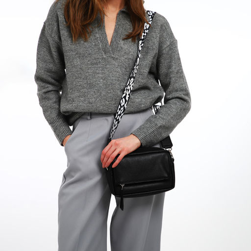 Сумка женская кросс-боди TEXTURA на молнии, 21×7×13 см, чёрная